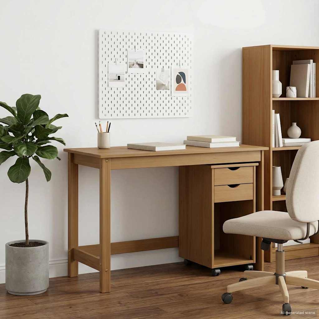 Desk Cabinet Set 2 pcs Honey Brown Solid Pine Wood