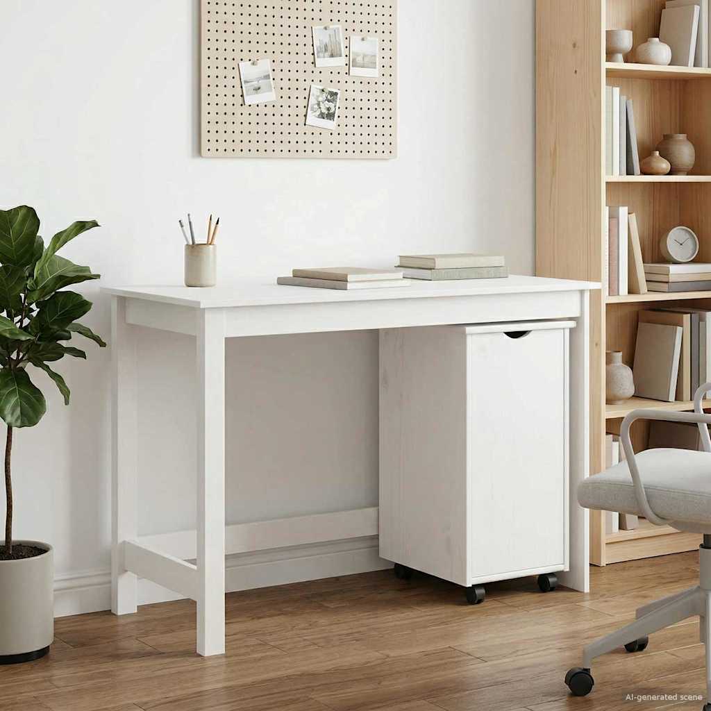Desk Cabinet Set 2 pcs White Solid Pine Wood