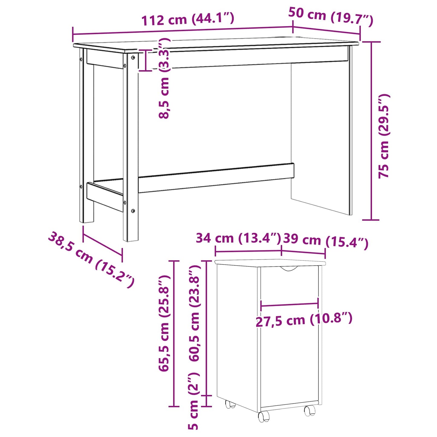 Desk Cabinet Set 2 pcs Grey Solid Pine Wood