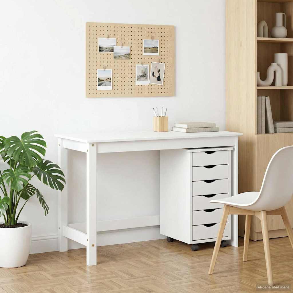 Desk and Rolling Cabinet Set MOSS 2 pcs White