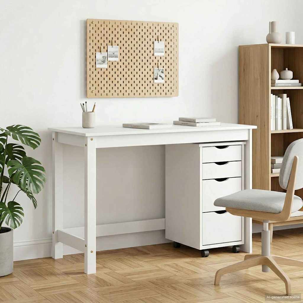 Desk and Rolling Cabinet Set MOSS 2 pcs White