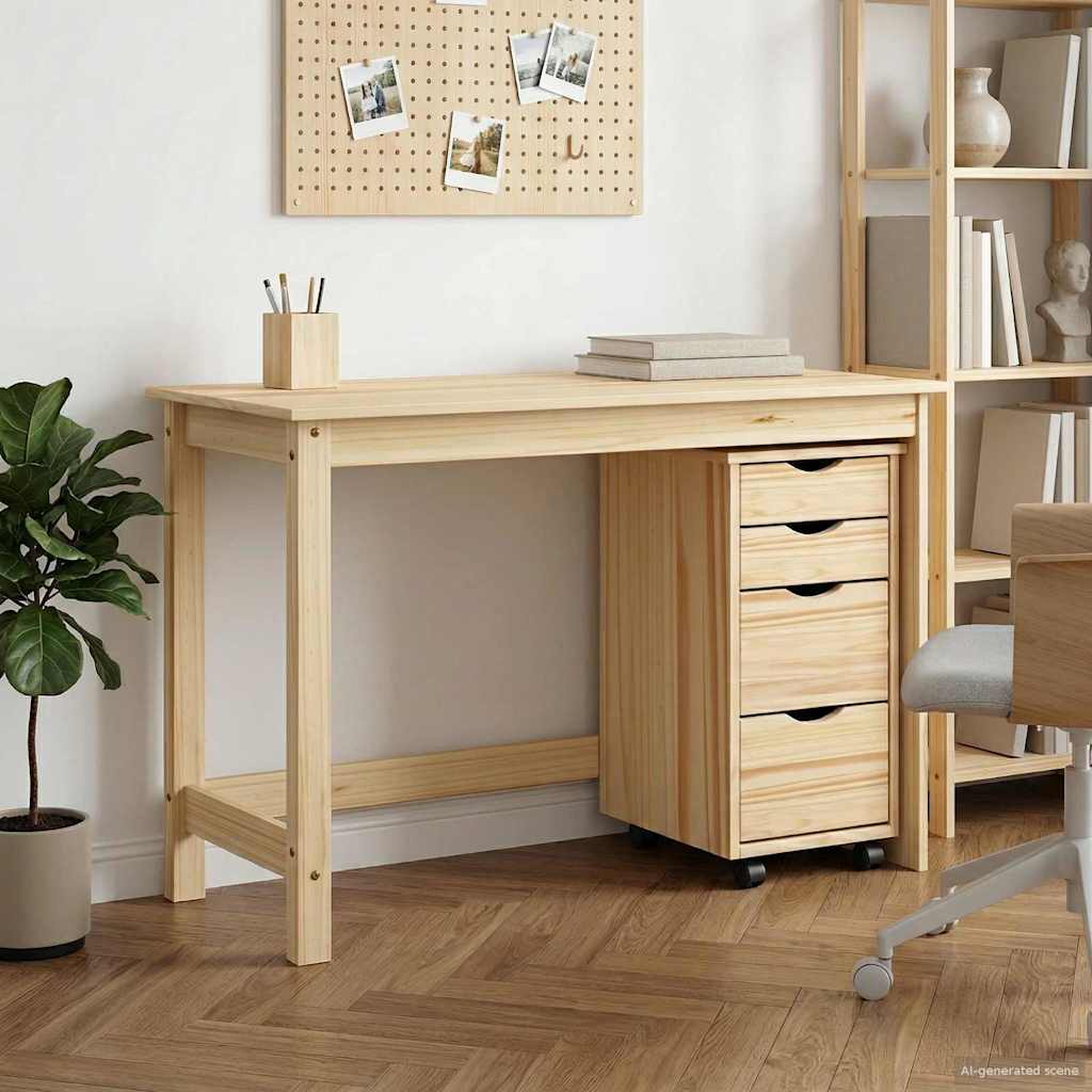Desk and Rolling Cabinet Set MOSS 2 pcs Brown