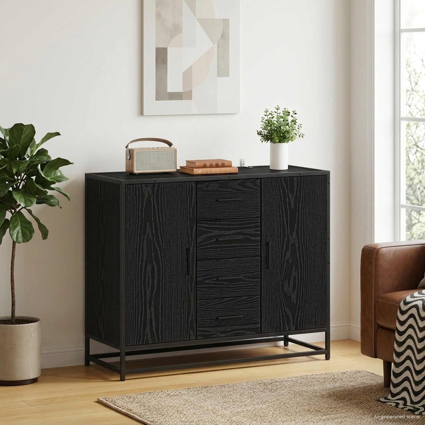 Sideboard Black Oak 92 x 35 x 76 cm Engineered Wood