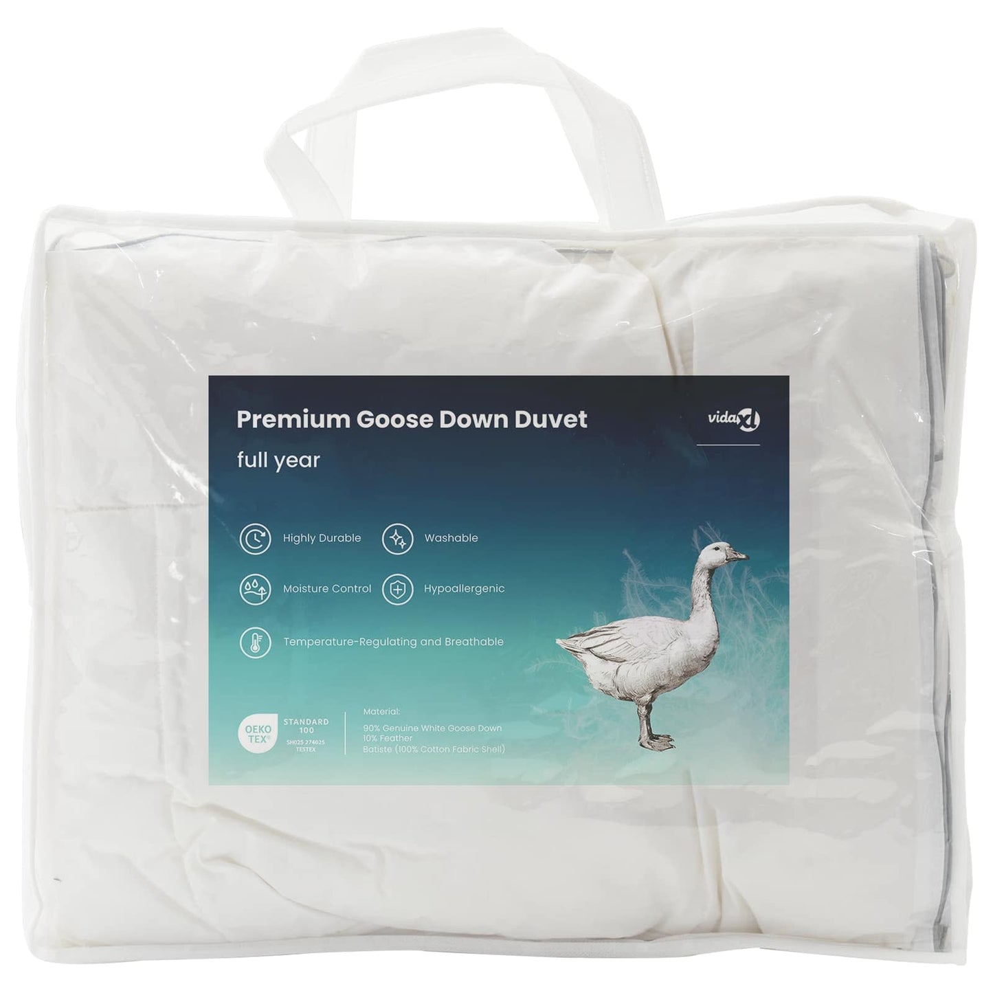 Duvet FULDA 155 x 220 cm 4 Seasons 210 GSM 90% Goose Down White