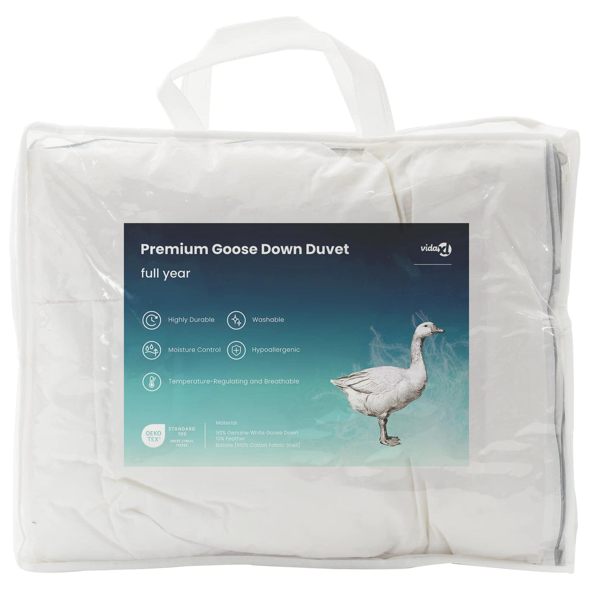 Duvet FULDA 155 x 220 cm 4 Seasons 210 GSM 90% Goose Down White