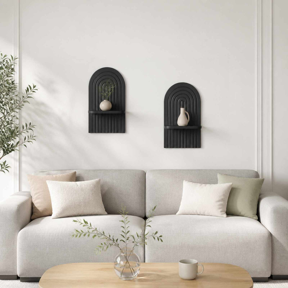 Wall Shelf 2 pcs Black 23 x 13.5 x 37.5 cm Engineered Wood