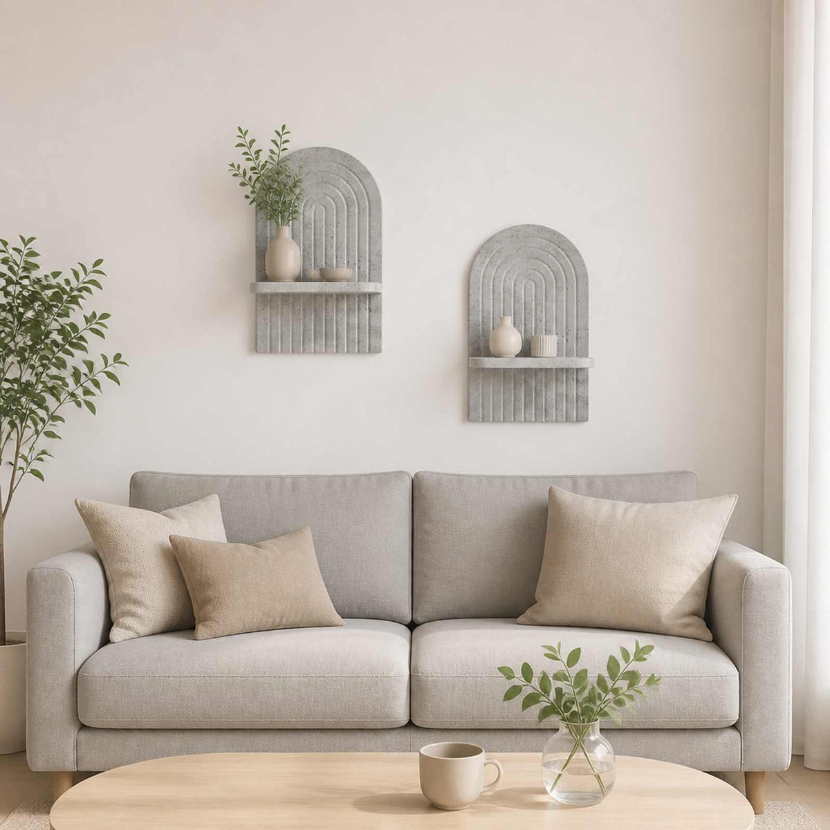 Wall Shelf 2 pcs Concrete Grey 23 x 13.5 x 37.5 cm
