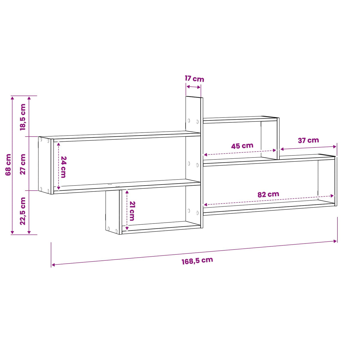 Wall Shelf Smoked Oak 168.5 x 17 x 68 cm Engineered Wood