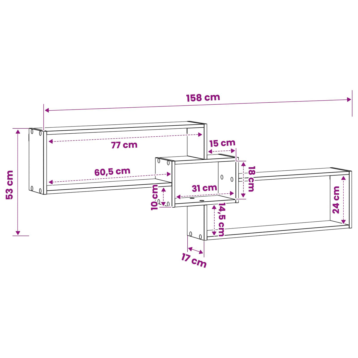 Wall Shelf Black Oak 158 x 17 x 53 cm Engineered Wood
