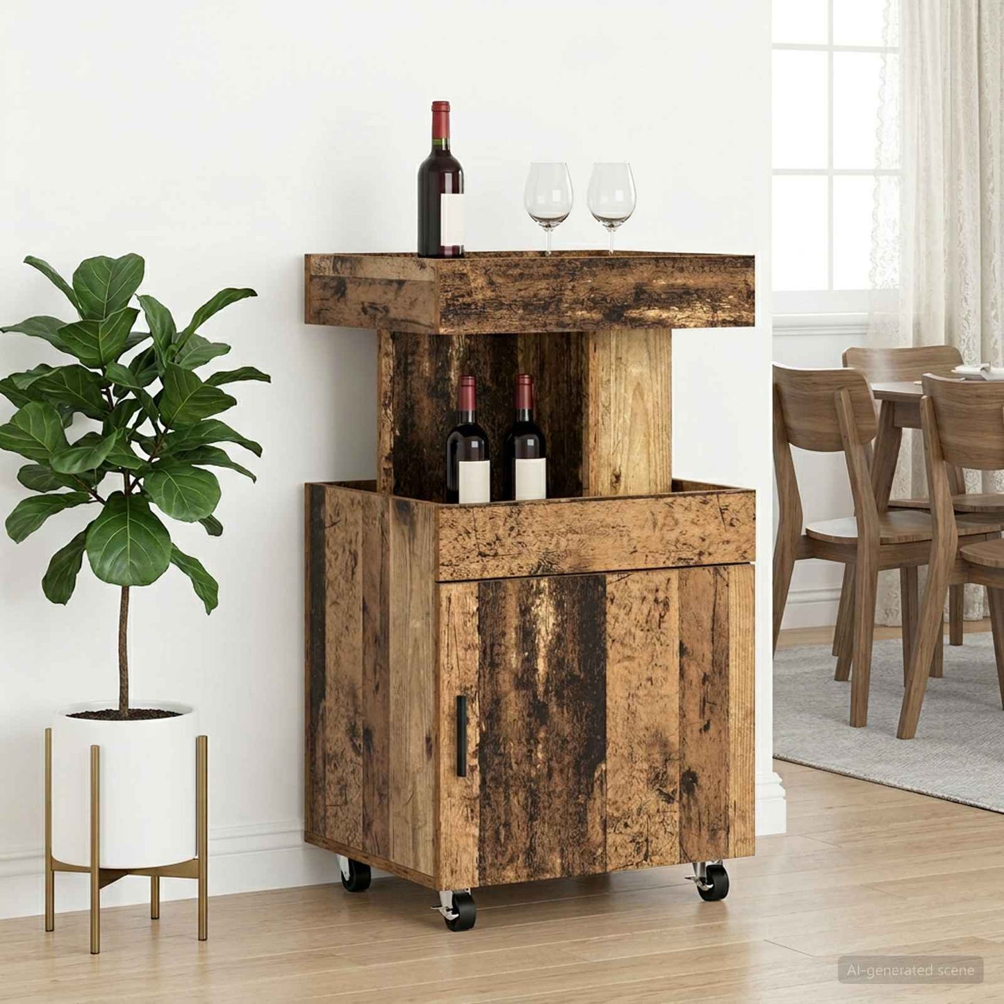 Bar Cart Oak Wood 50 x 41 x 89 cm Engineered Wood