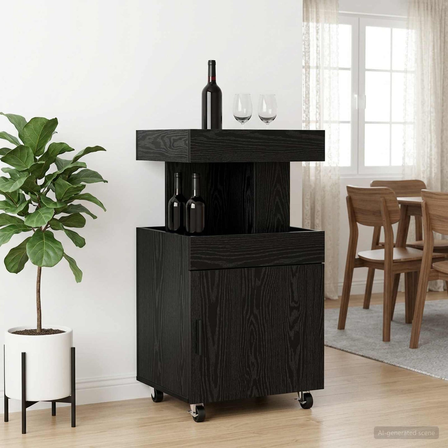 Bar Cart Black Oak 50 x 41 x 89 cm Engineered Wood