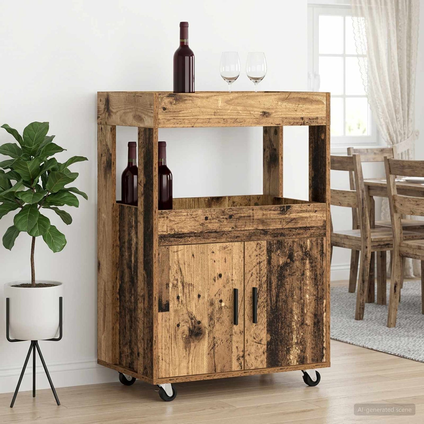 Bar Cart Oak Wood 60 x 39.5 x 89 cm Engineered Wood
