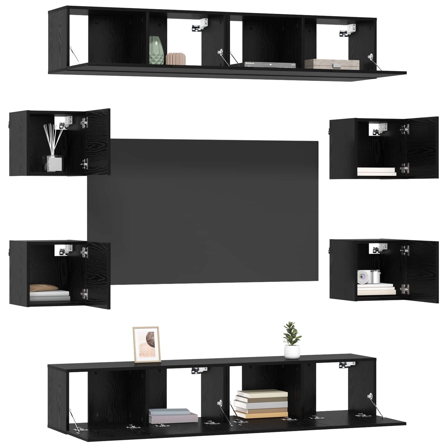 TV Cabinet Set 8 pcs 80 x 30 x 30 cm Black Oak Engineered Wood