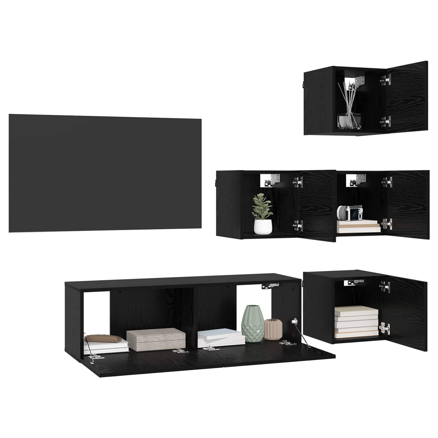 TV Cabinet Set 5 pcs Black Oak Engineered Wood
