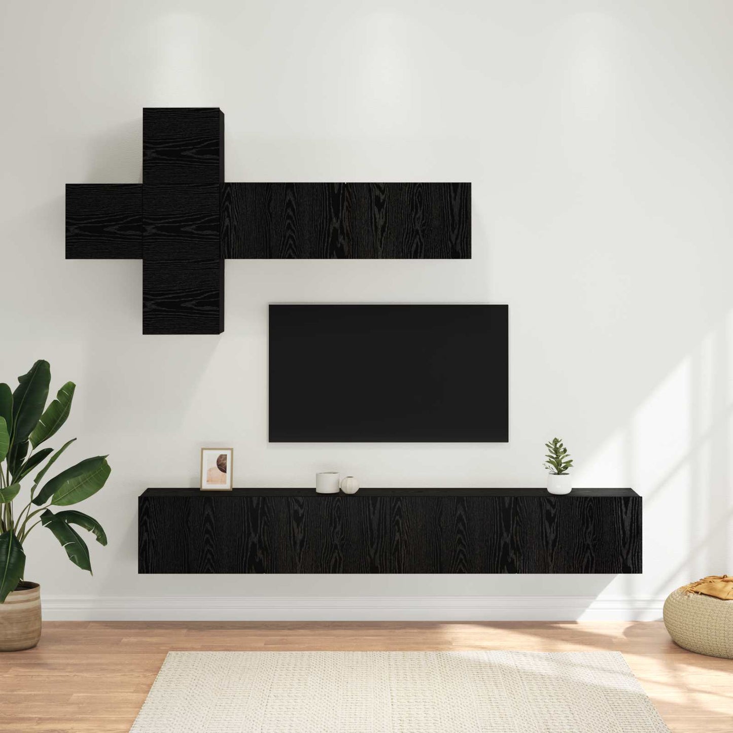 TV Cabinet Set Wall-mounted 7 pcs Black Oak Engineered Wood