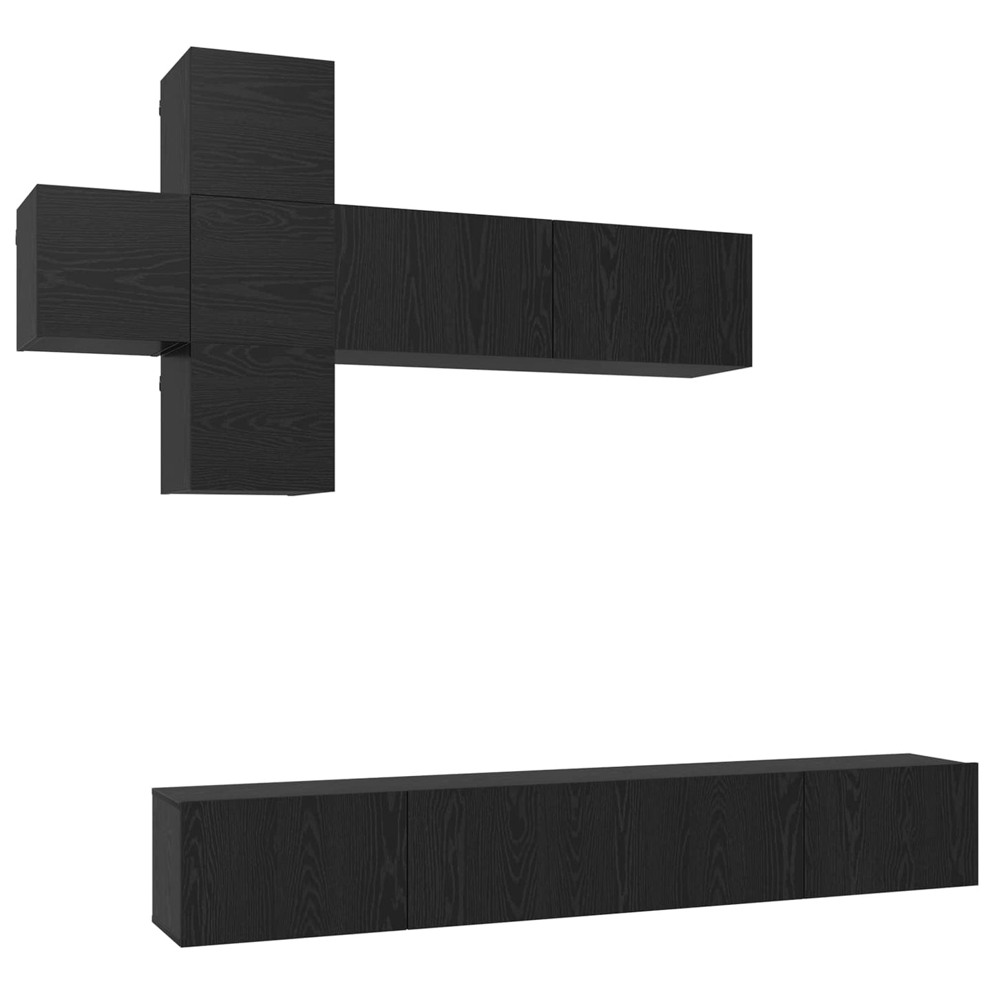 TV Cabinet Set Wall-mounted 7 pcs Black Oak Engineered Wood