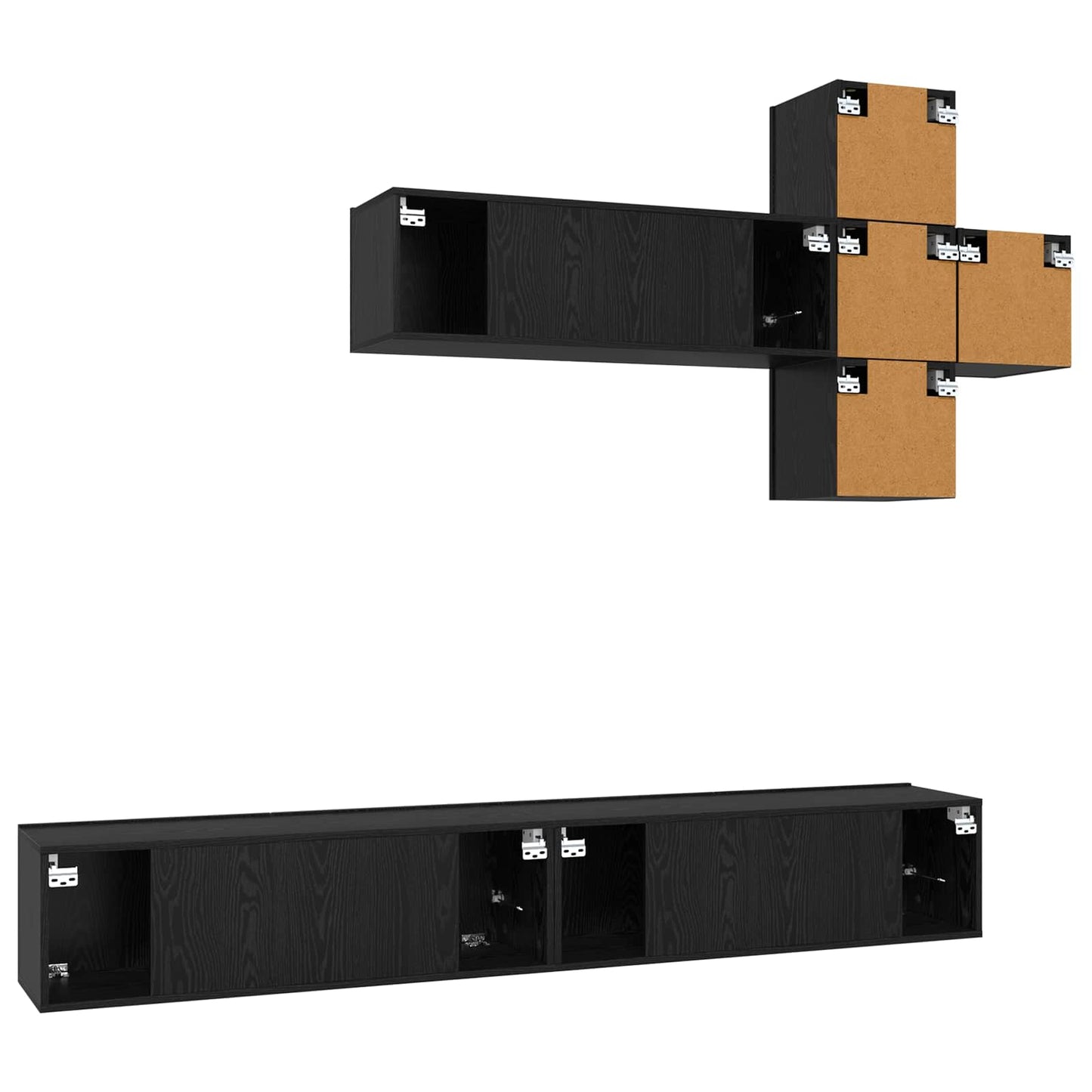 TV Cabinet Set Wall-mounted 7 pcs Black Oak Engineered Wood