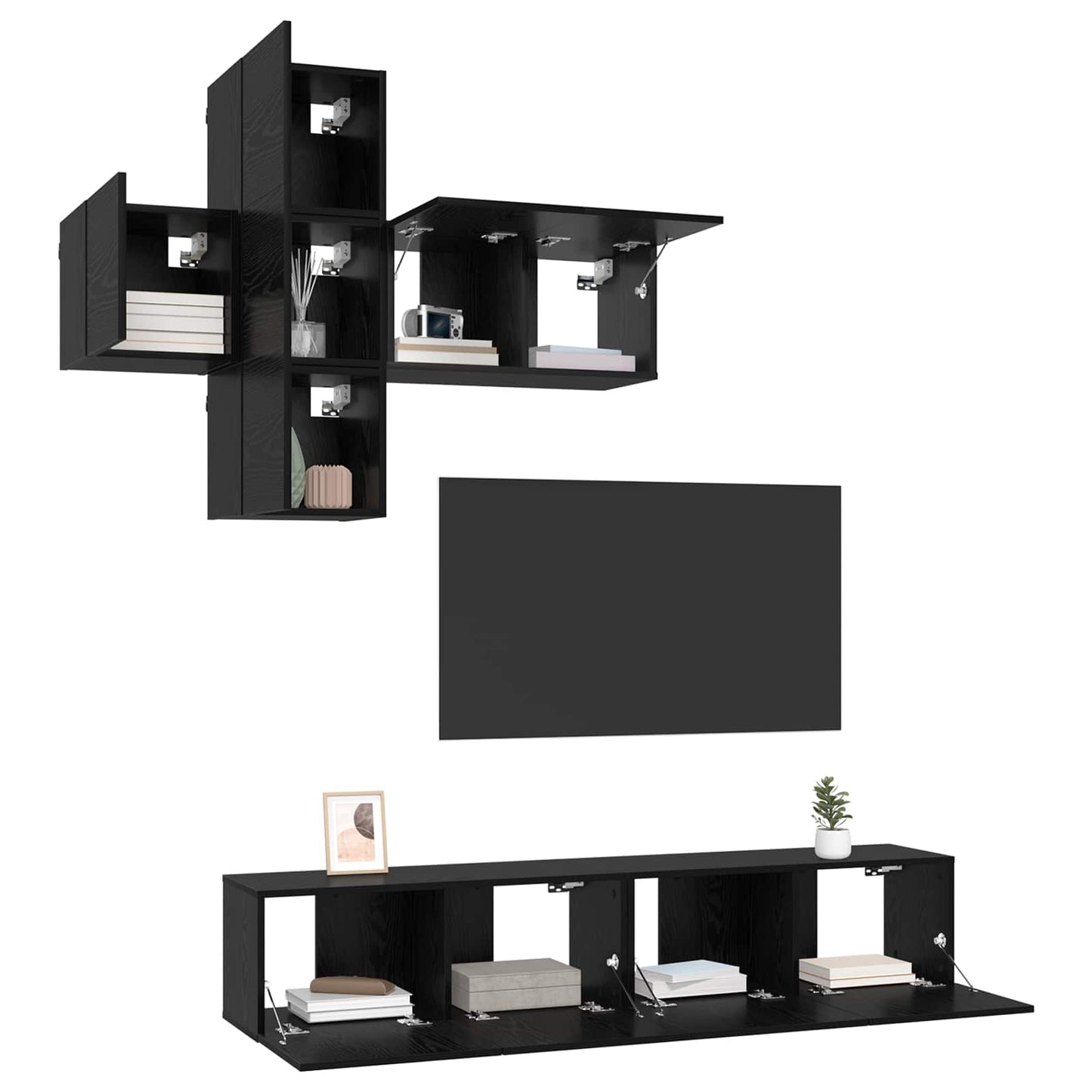 TV Cabinet Set Wall-mounted 3 pcs Engineered Wood