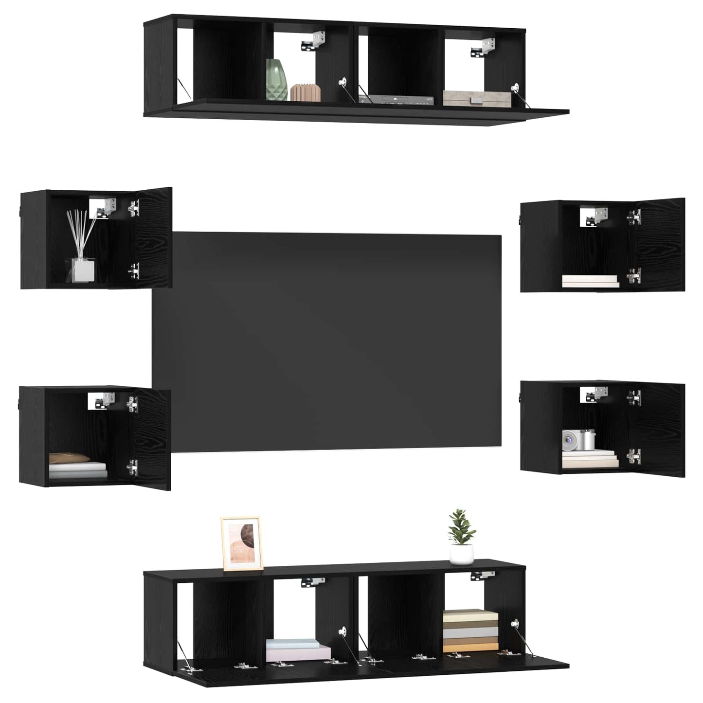 TV Cabinet Set 8 pcs 120 x 30 x 30 cm Black Oak Engineered Wood