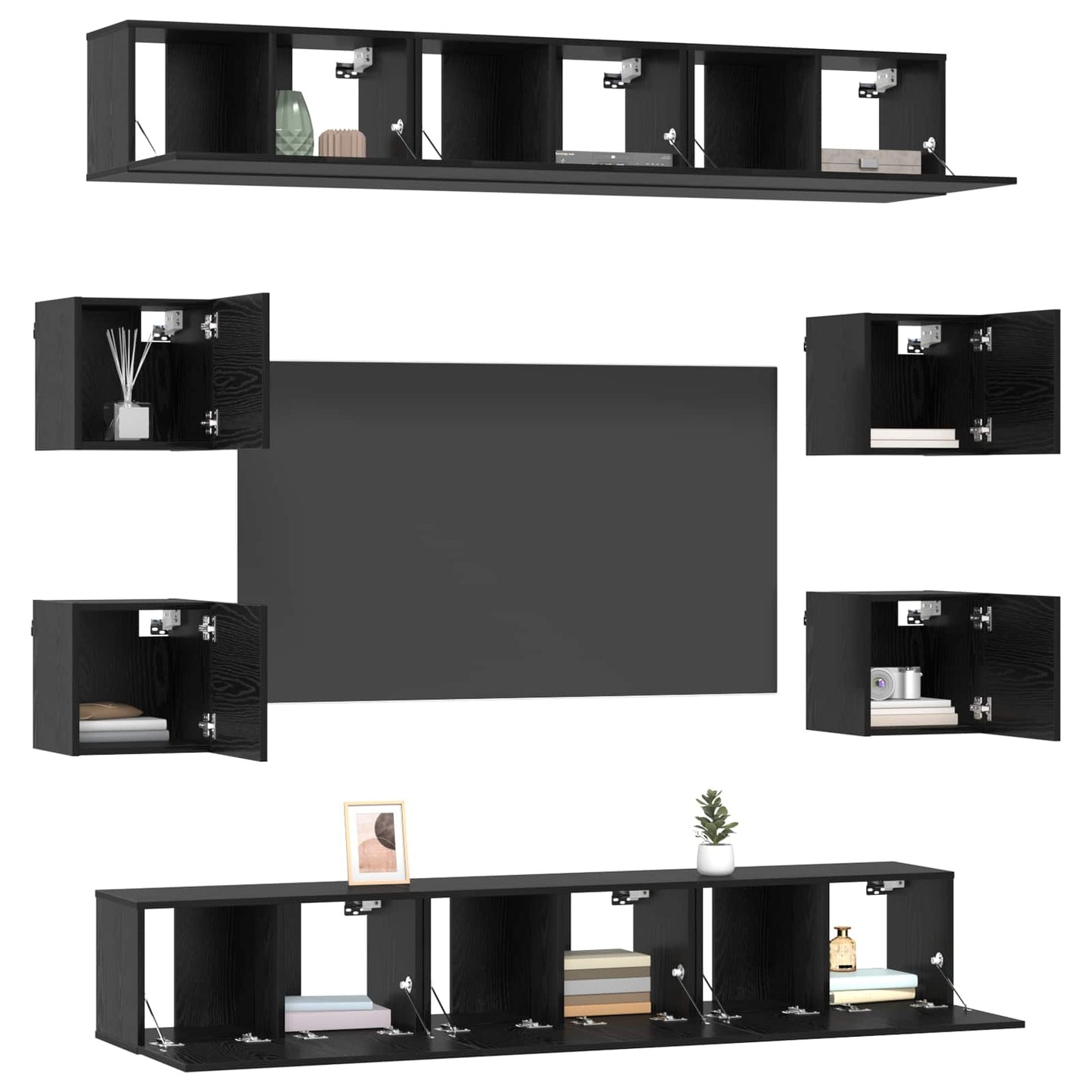 TV Cabinet Set 10 pcs 180 x 30 x 30 cm Black Oak