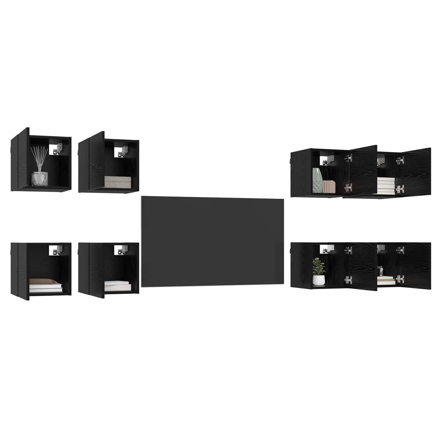 Wall Mounted TV Cabinet 8 pcs Black Oak 30.5 x 30 x 30 cm