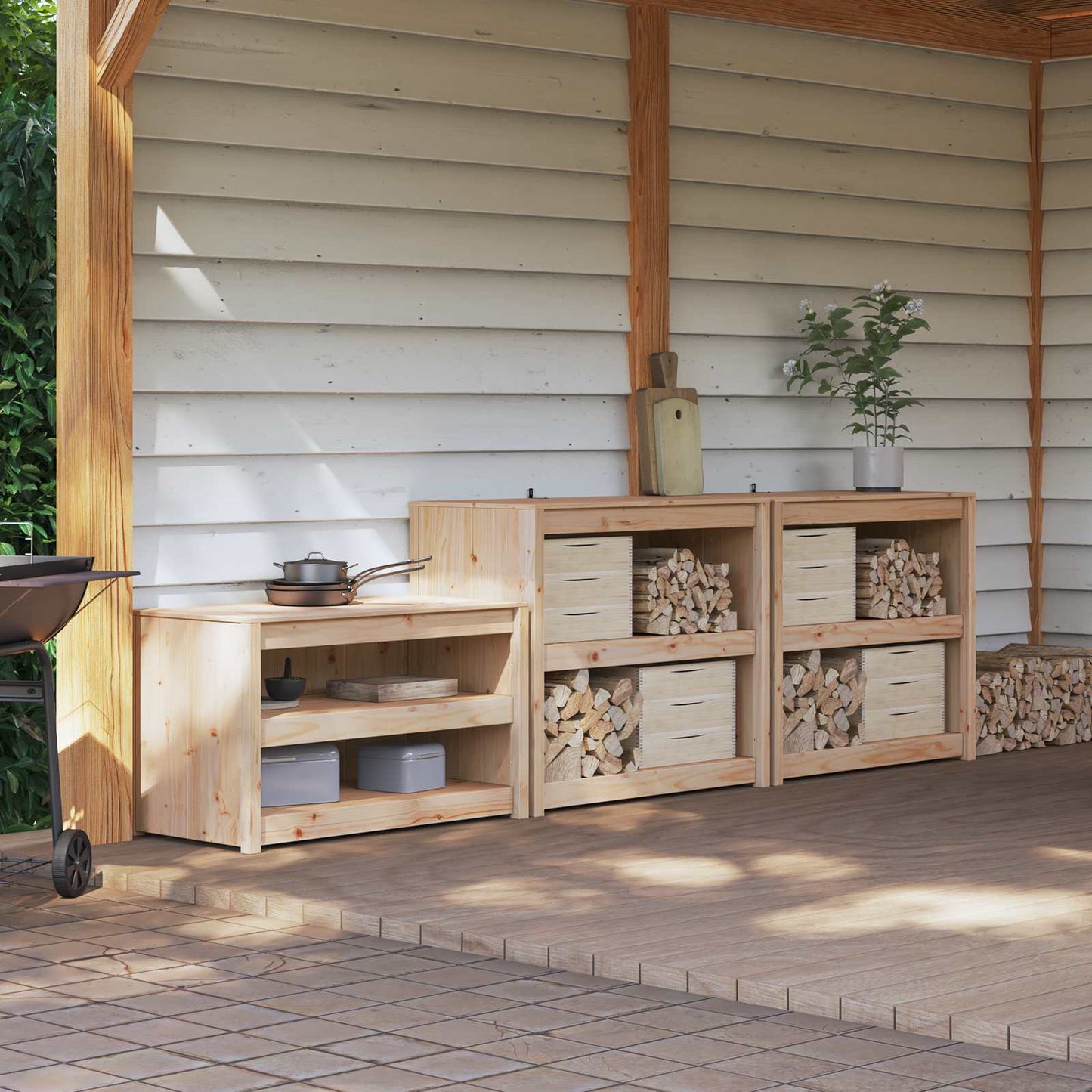 Outdoor Kitchen Cabinet with Shelf MEPPEL 3 pcs Natural Douglas