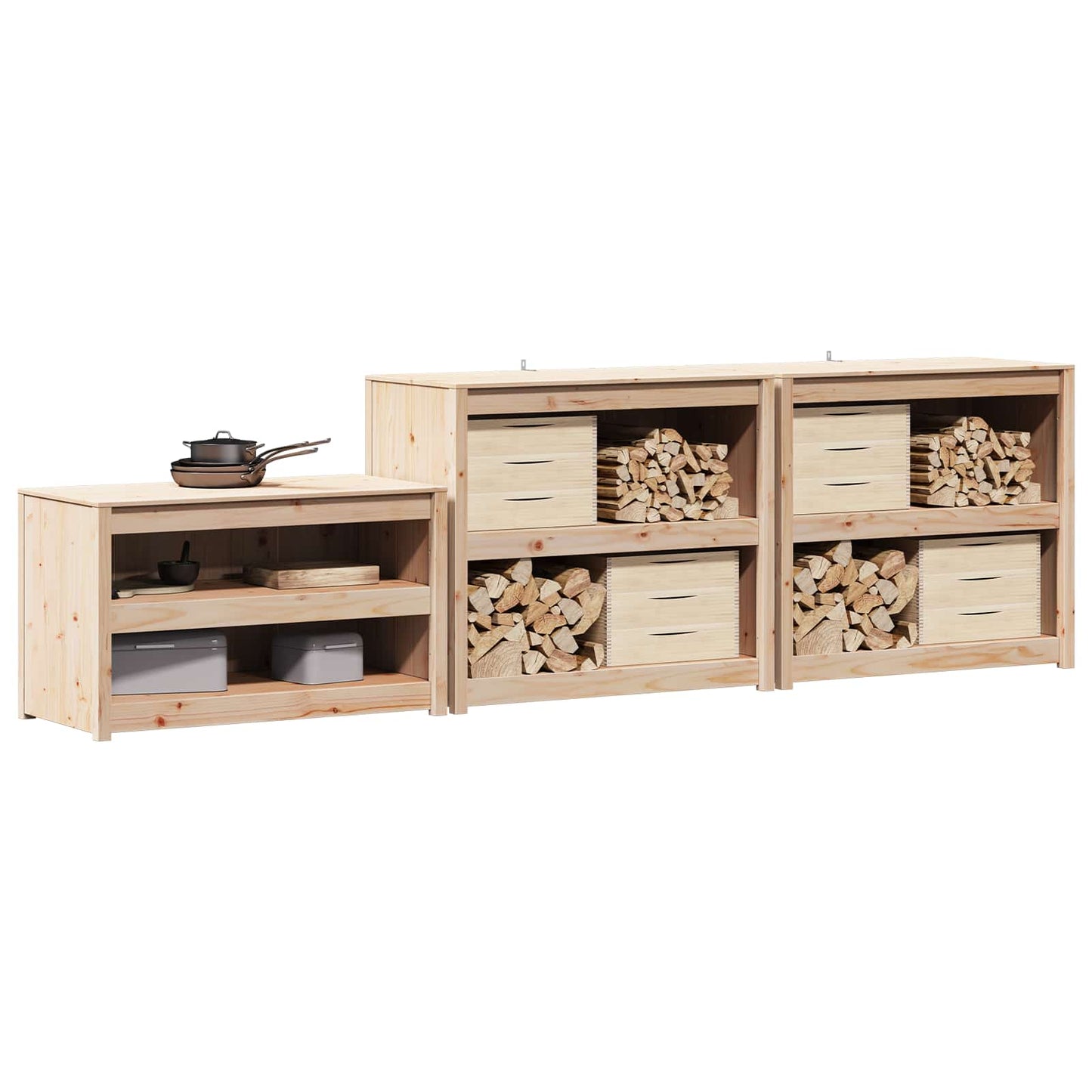 Outdoor Kitchen Cabinet with Shelf MEPPEL 3 pcs Natural Douglas