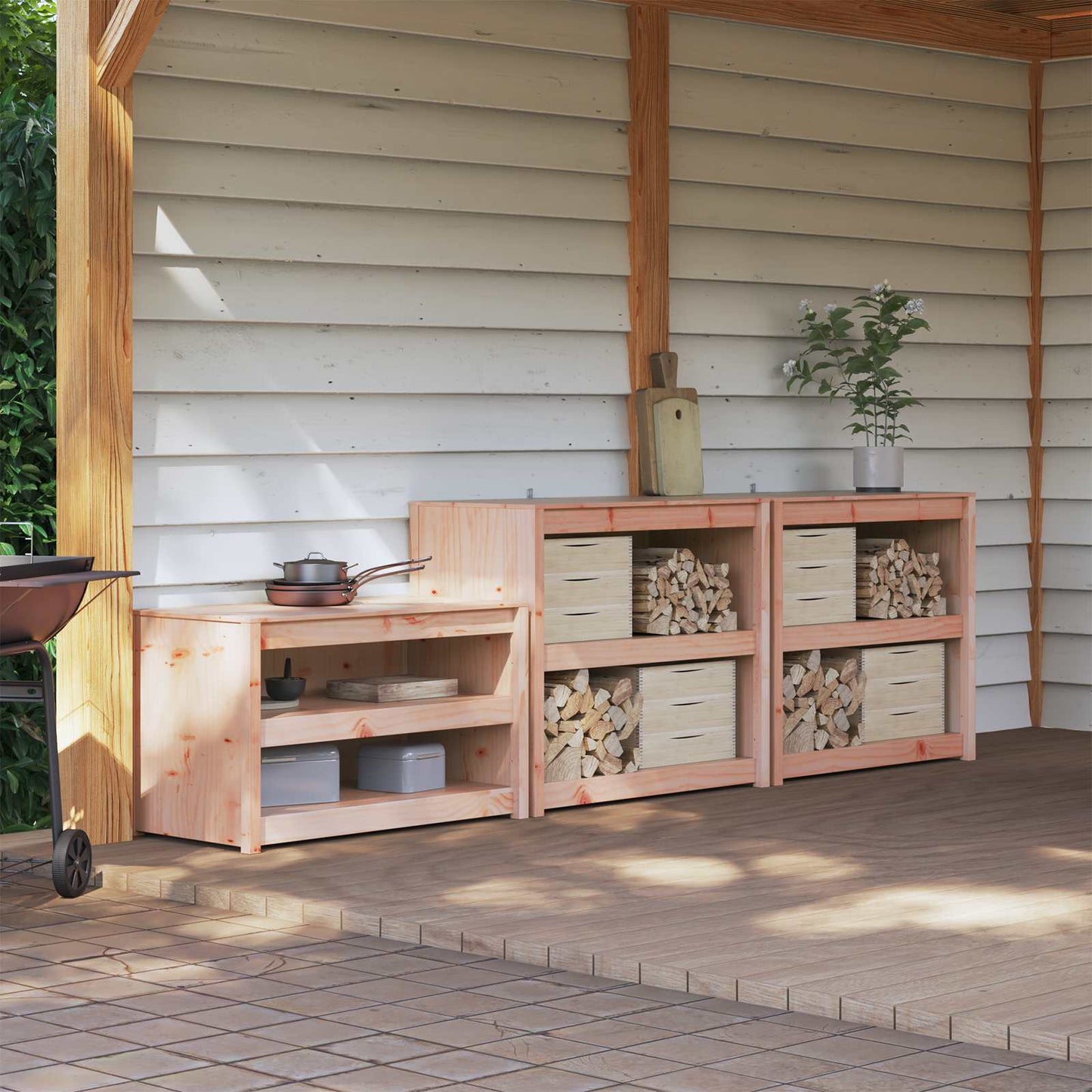 Outdoor Kitchen Cabinet MEPPEL 3 pcs White Solid Pine Wood