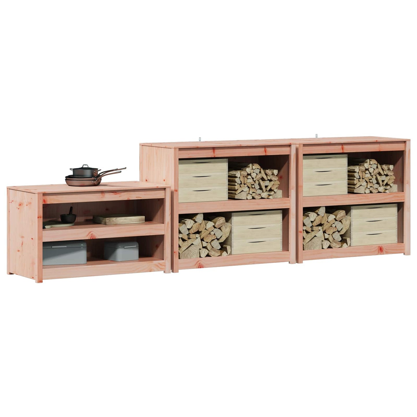 Outdoor Kitchen Cabinet MEPPEL 3 pcs White Solid Pine Wood