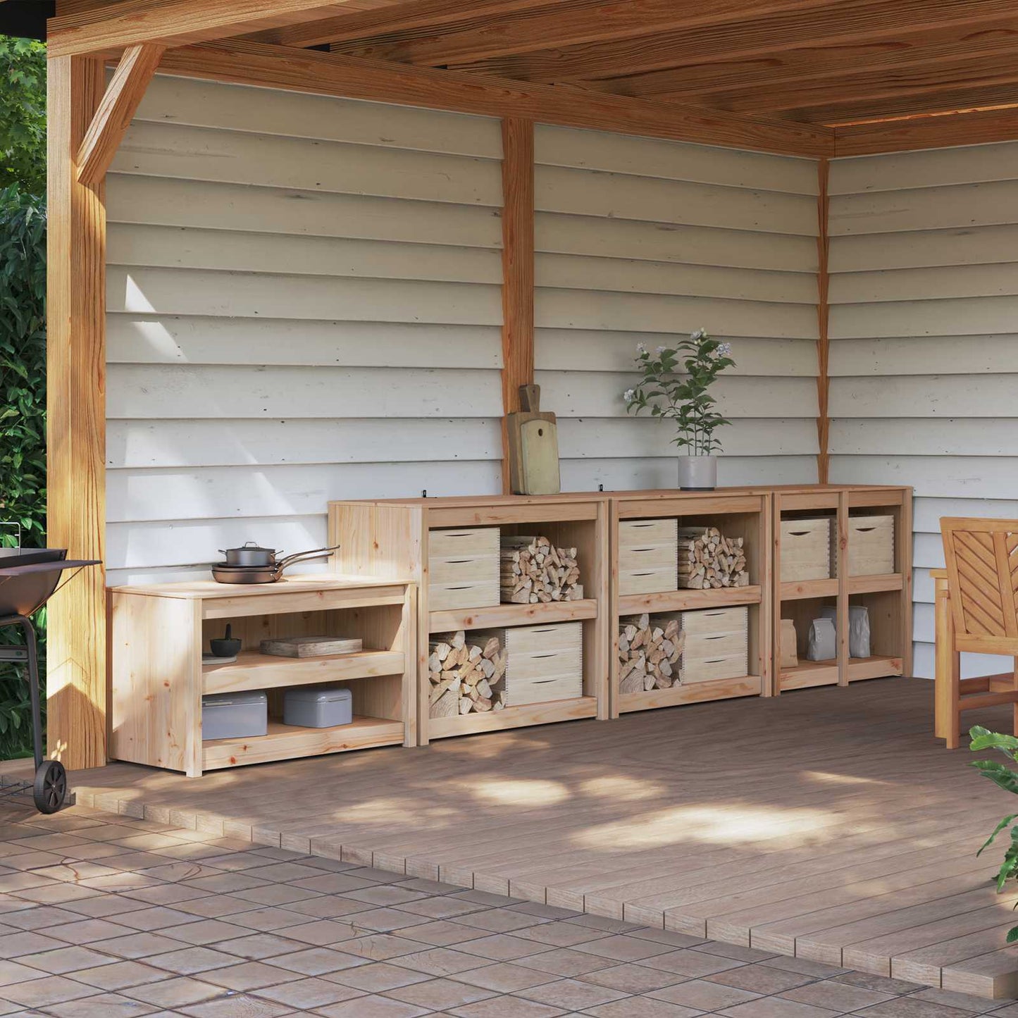 Outdoor Kitchen Cabinet MEPPEL 4 pcs Natural Douglas