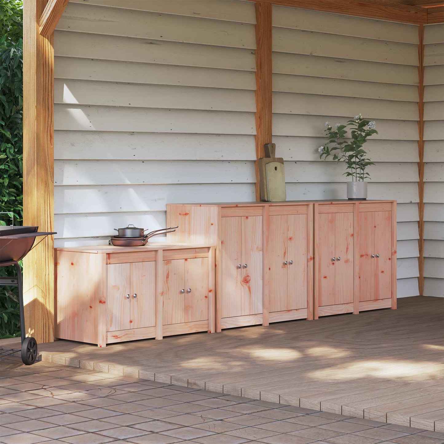 Outdoor Kitchen Cabinet MEPPEL 3 pcs White Solid Pine Wood