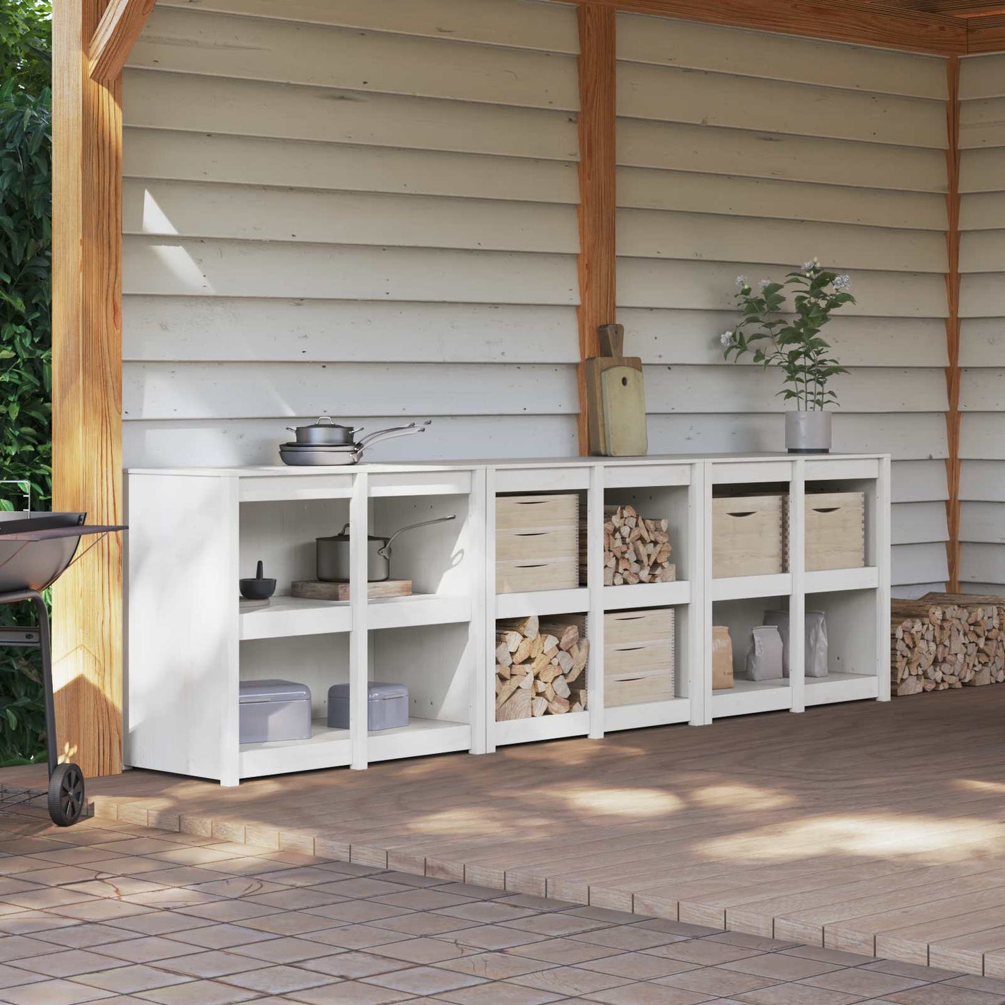 Outdoor Kitchen Cabinet MEPPEL 3 pcs White Solid Pine Wood