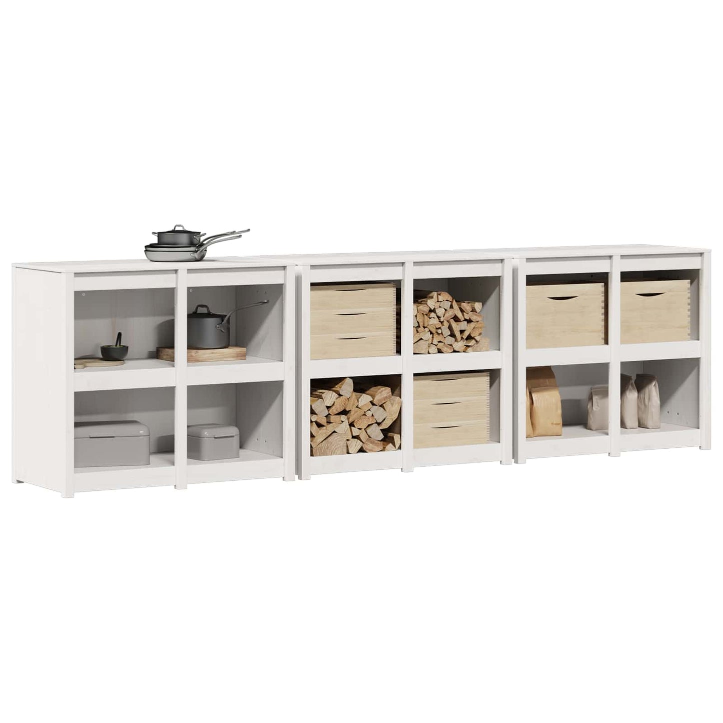 Outdoor Kitchen Cabinet MEPPEL 3 pcs White Solid Pine Wood