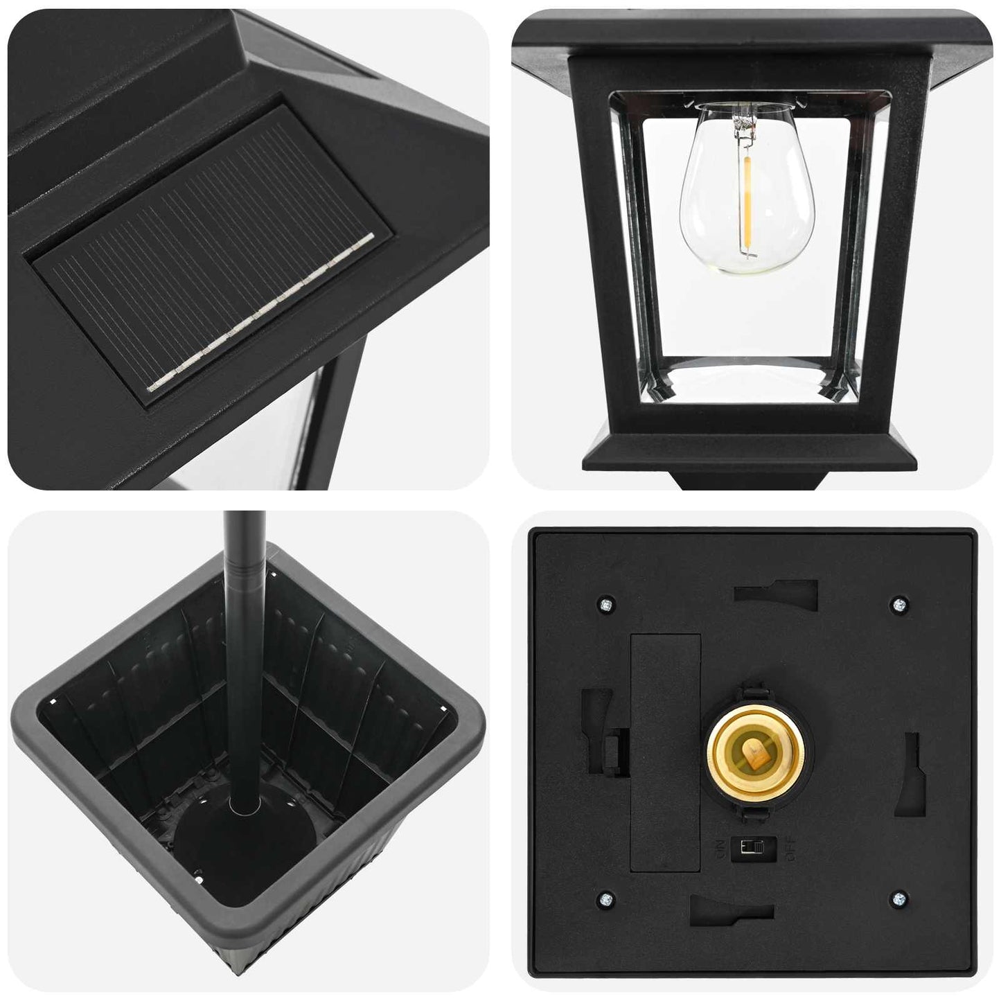 Solar Lamp Post with Planter Black 32 x 32 x 158 cm