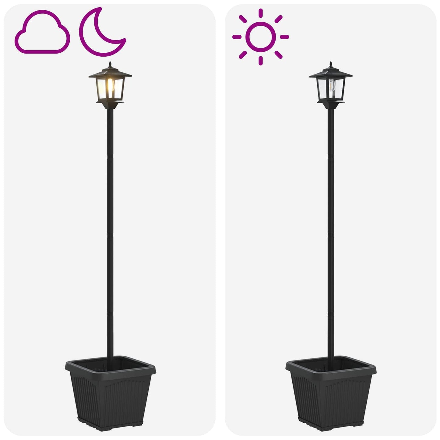 Solar Lamp Post with Planter Black 32 x 32 x 158 cm