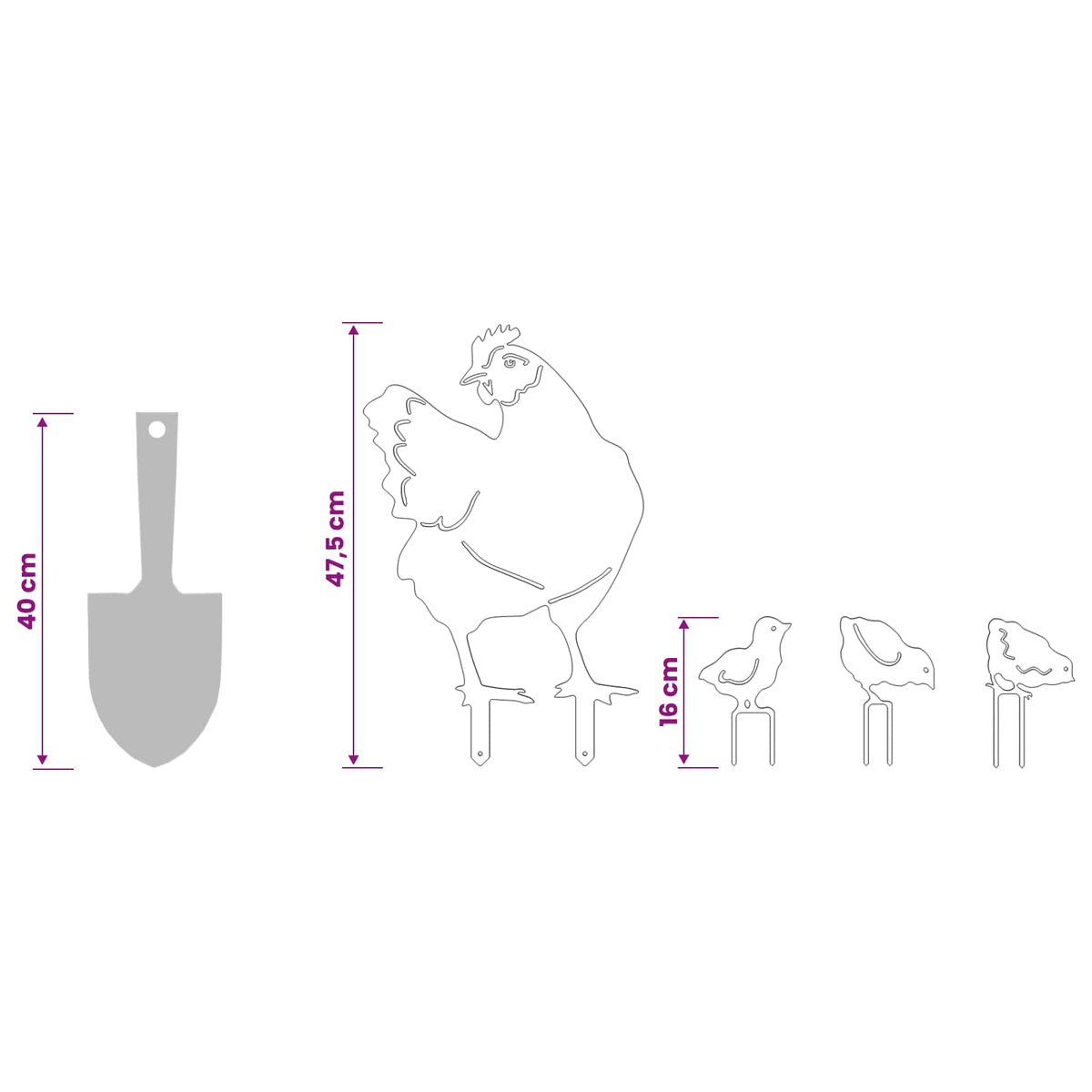 Garden Stake Set of 4 47.5 x 30 cm Steel Anthracite