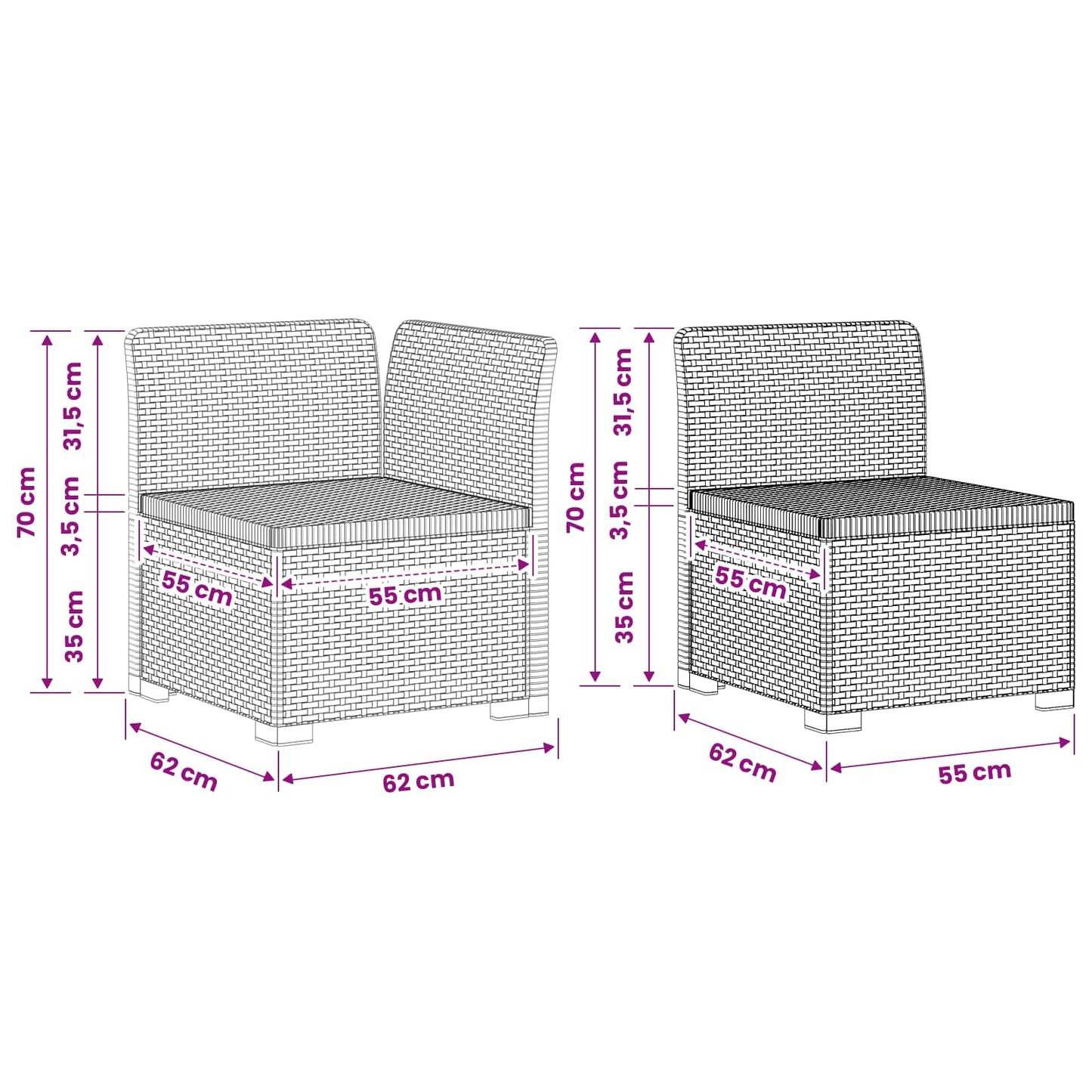 3-Seater Garden Sofa Rattan Look PP White
