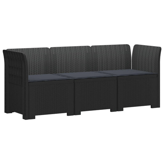 3-Seater Garden Sofa with Cushions Rattan Look PP Anthracite