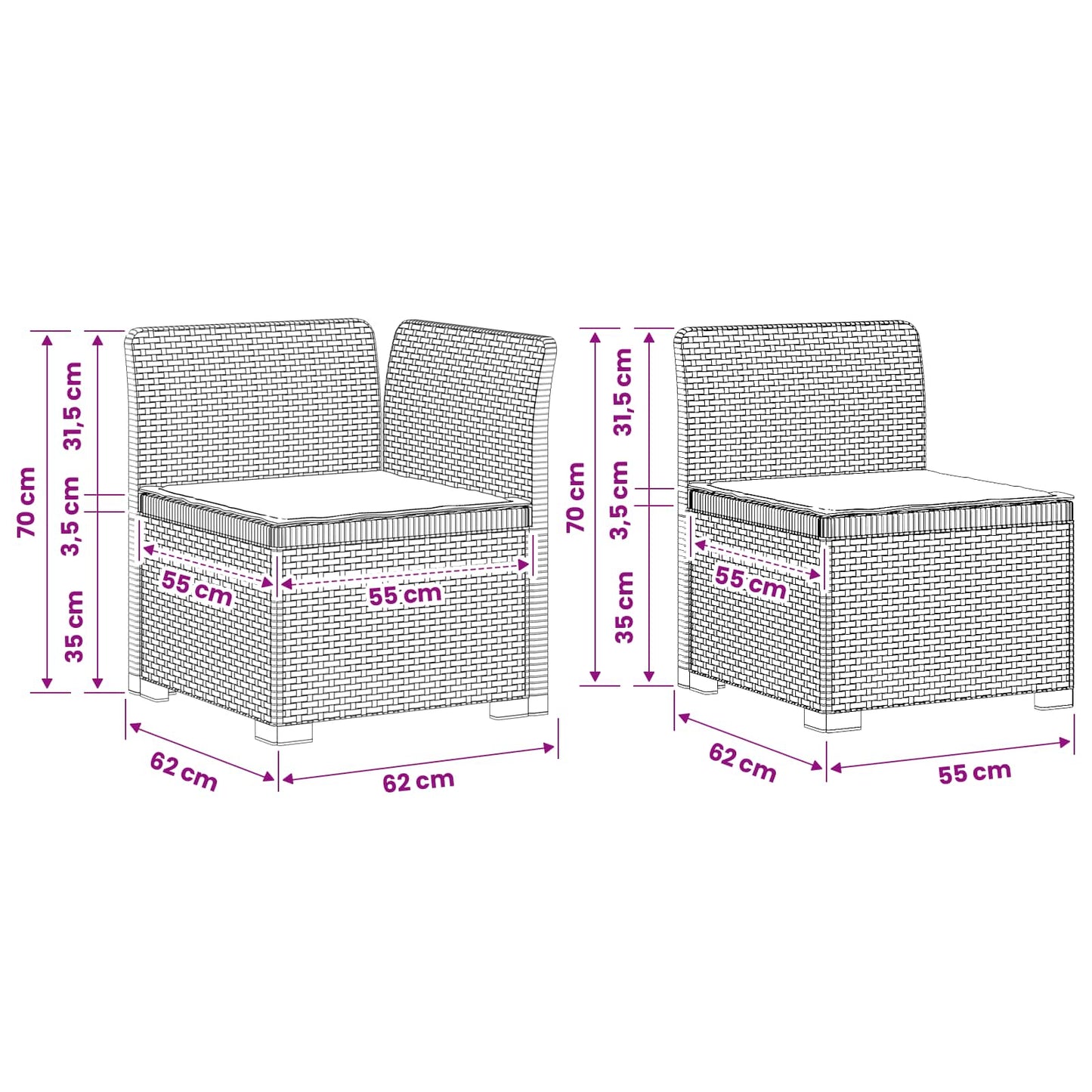 3-Seater Garden Sofa with Cushions Rattan Look PP Brown