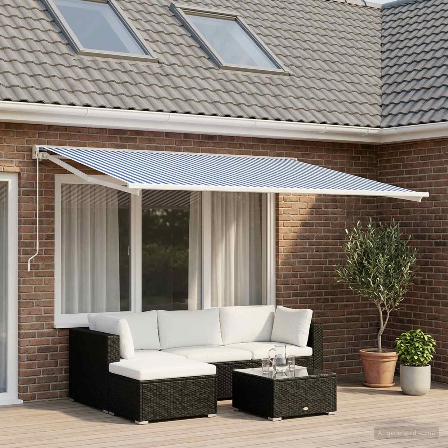 Awning Replacement Fabric Blue and White 350 x 200 cm Polyester