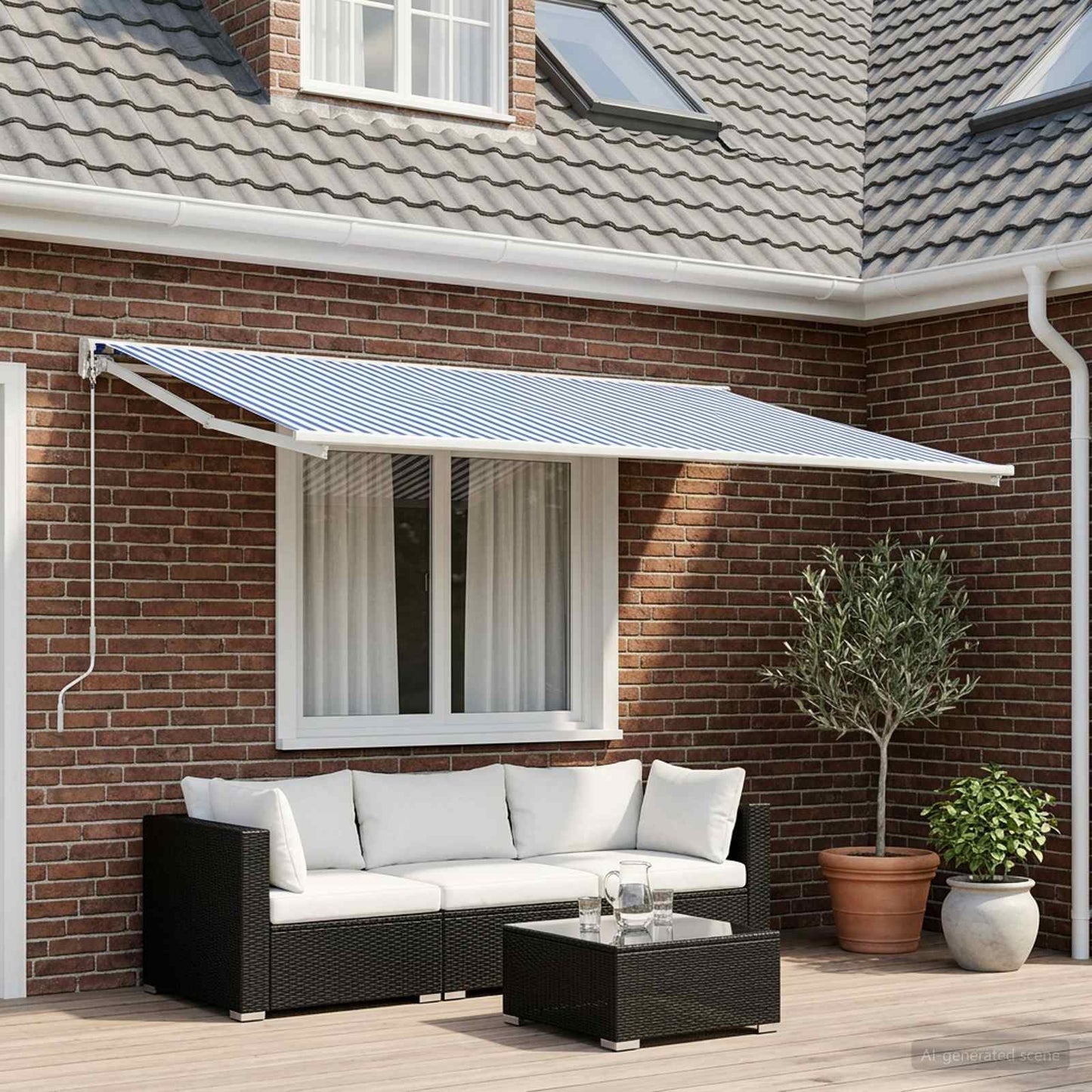 Awning Replacement Fabric Blue and White 500 x 350 cm Polyester