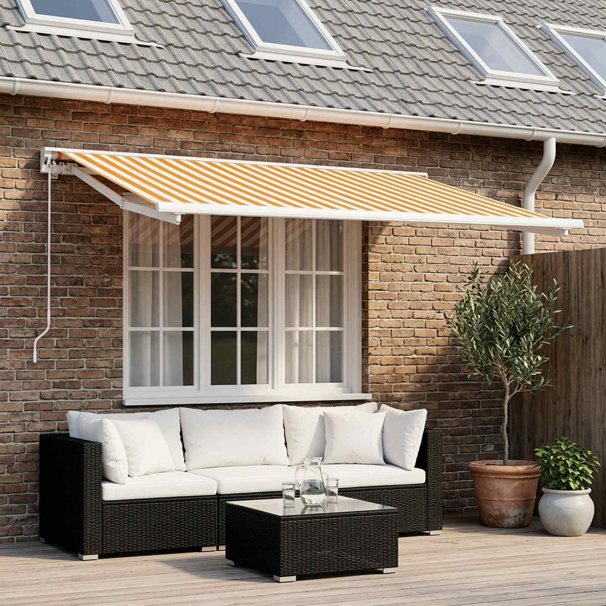 Awning Replacement Fabric Yellow and White 300 x 250 cm
