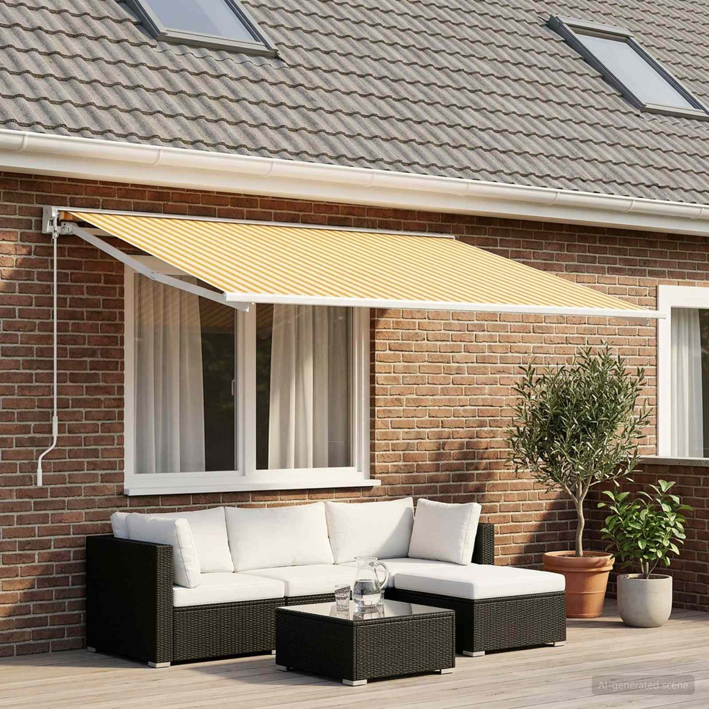 Awning Replacement Fabric Yellow and White 400 x 350 cm