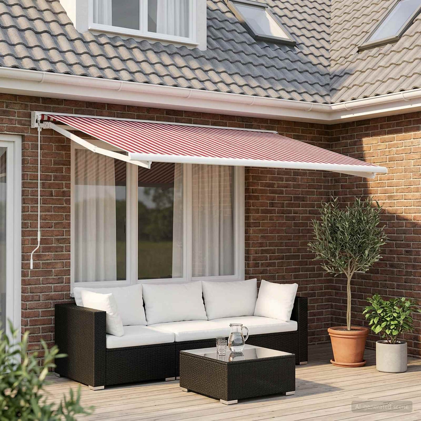 Awning Replacement Fabric Red and White 300 x 250 cm Polyester