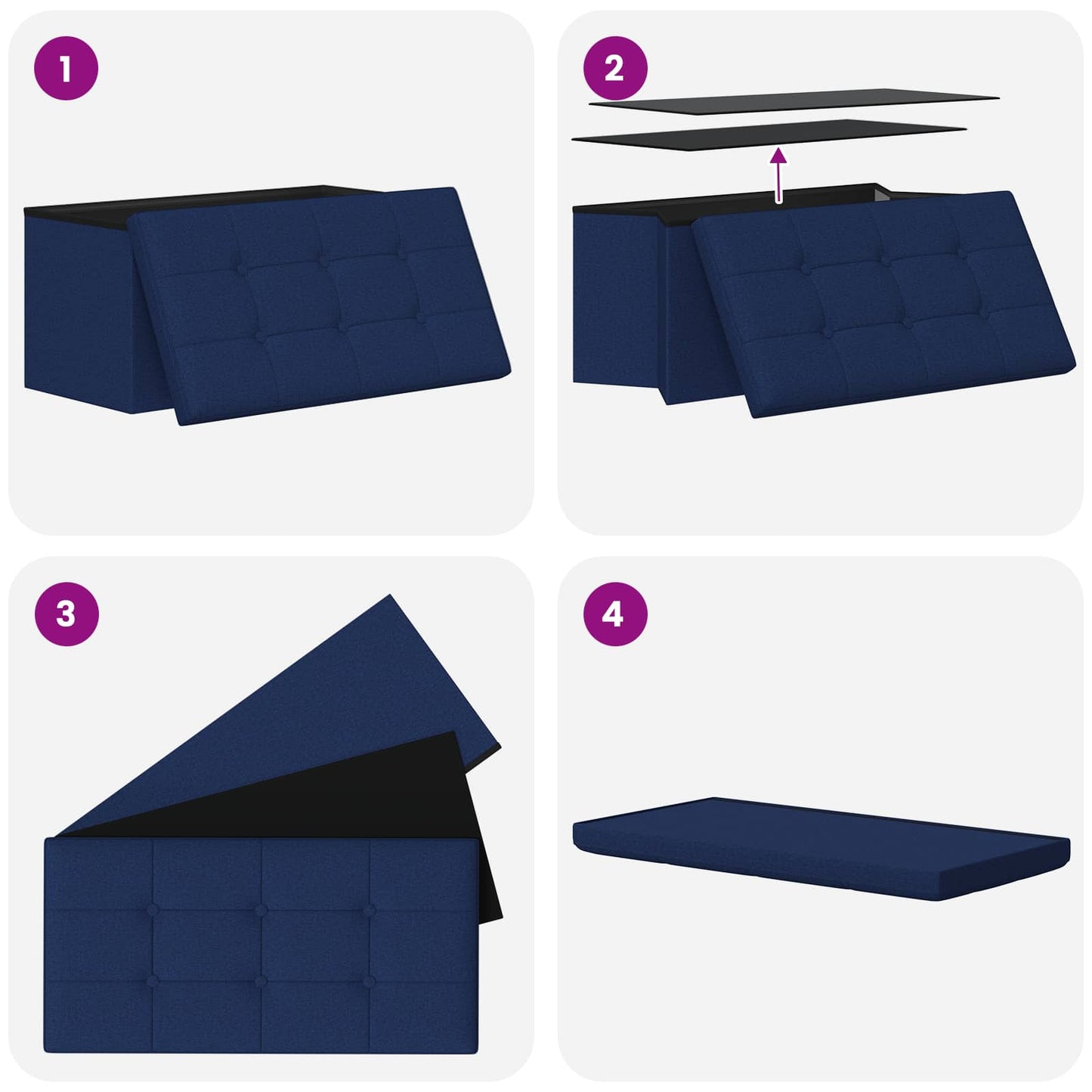 Foldable Storage Bench Blue 180 kg 80 L 77 x 38 x 38 cm Linen