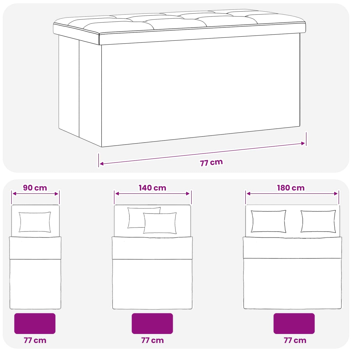 Foldable Storage Bench Blue 180 kg 80 L 77 x 38 x 38 cm Linen
