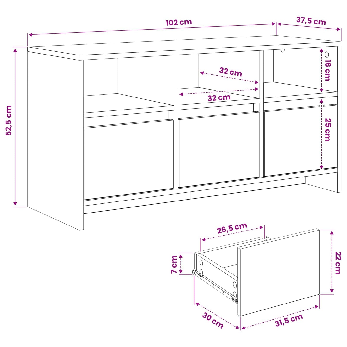 TV Cabinet 102 x 37.5 x 52.5 cm Oak Wood Engineered Wood