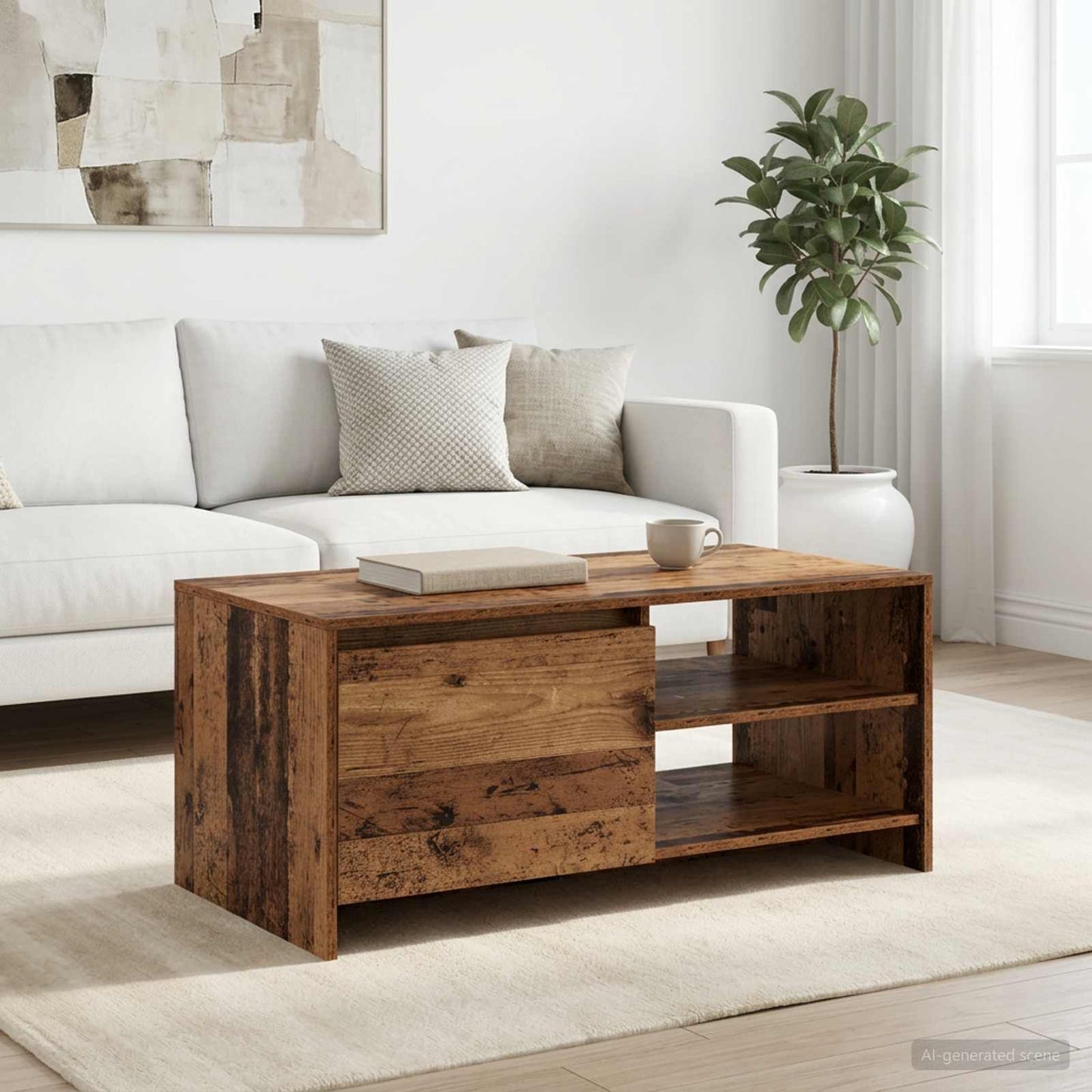 Coffee Table Old Wood 102 x 50 x 45 cm Engineered Wood