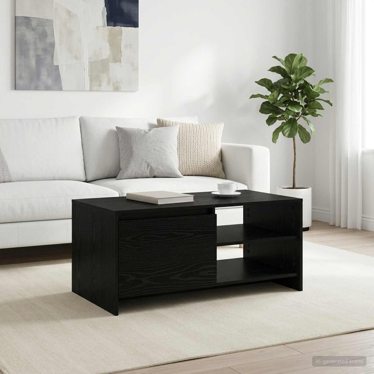 Coffee Table Black Oak 102 x 50 x 45 cm Engineered Wood