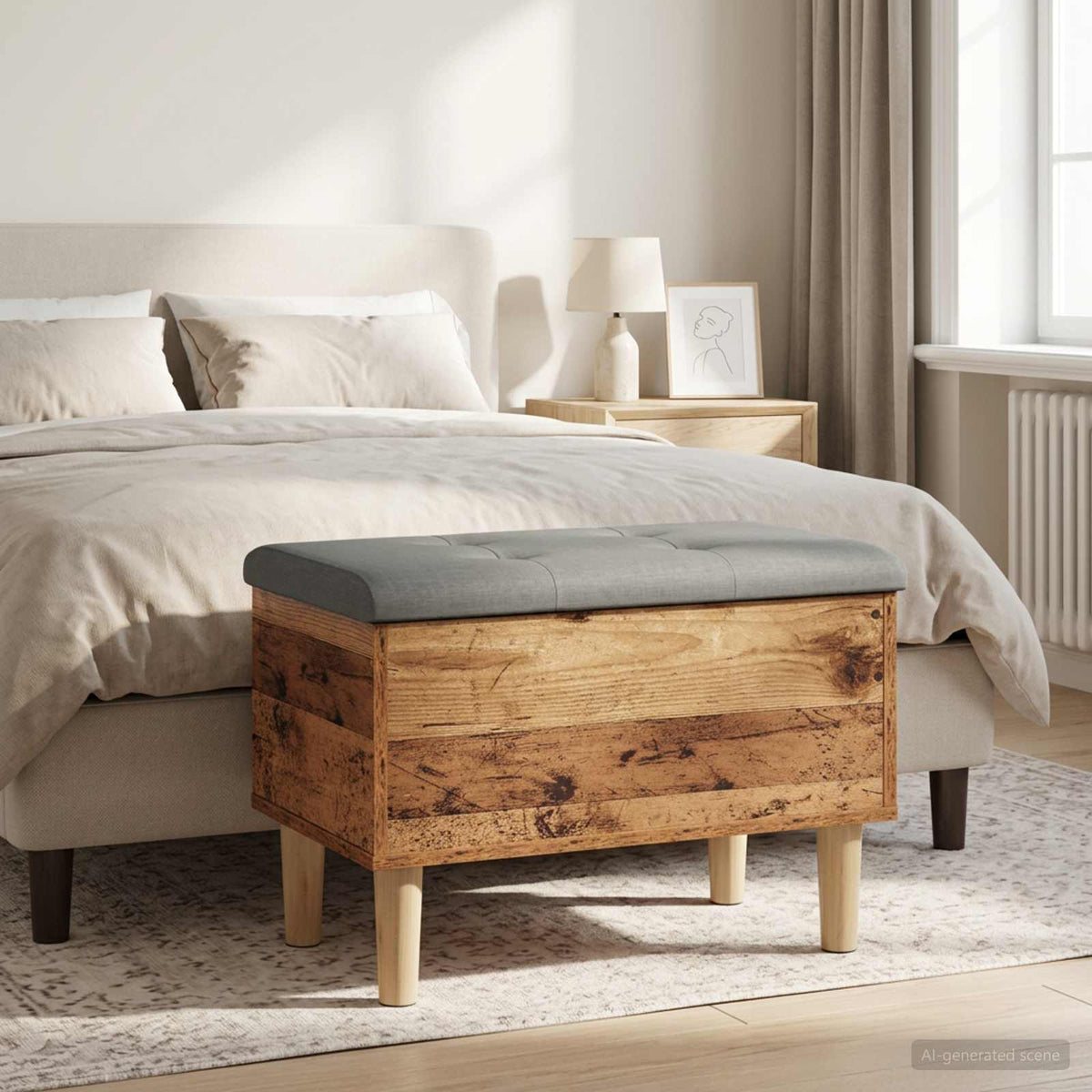 Storage Bench with Cushion Old Wood 62 x 42 x 46 cm